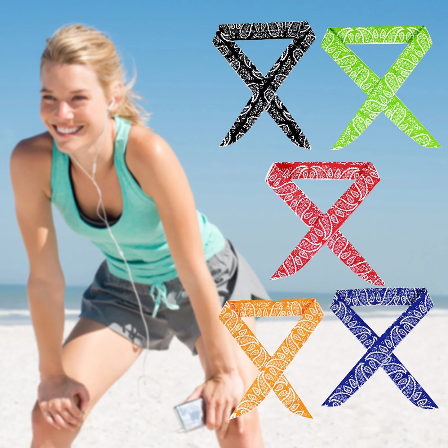 5 Pcs Cool Scarf Neck Wrap Summer Ice Cooling Scarf Instant Cooling Outdoor Sports Headband Chill Ice Sports Towel Wristband