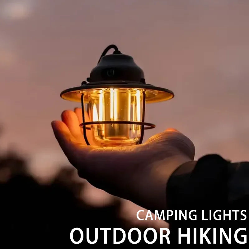 Camping Lamp LED Retro Hanging Lamp Portable Stepless Dimming Camping Light Waterproof Rechargeable Outdoor Light Hand Lantern