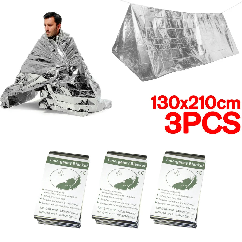 Silver Emergency Survival Thermal Blanket Outdoor Sleeping Bag Waterproof Windproof Reusable Cover for Exploration