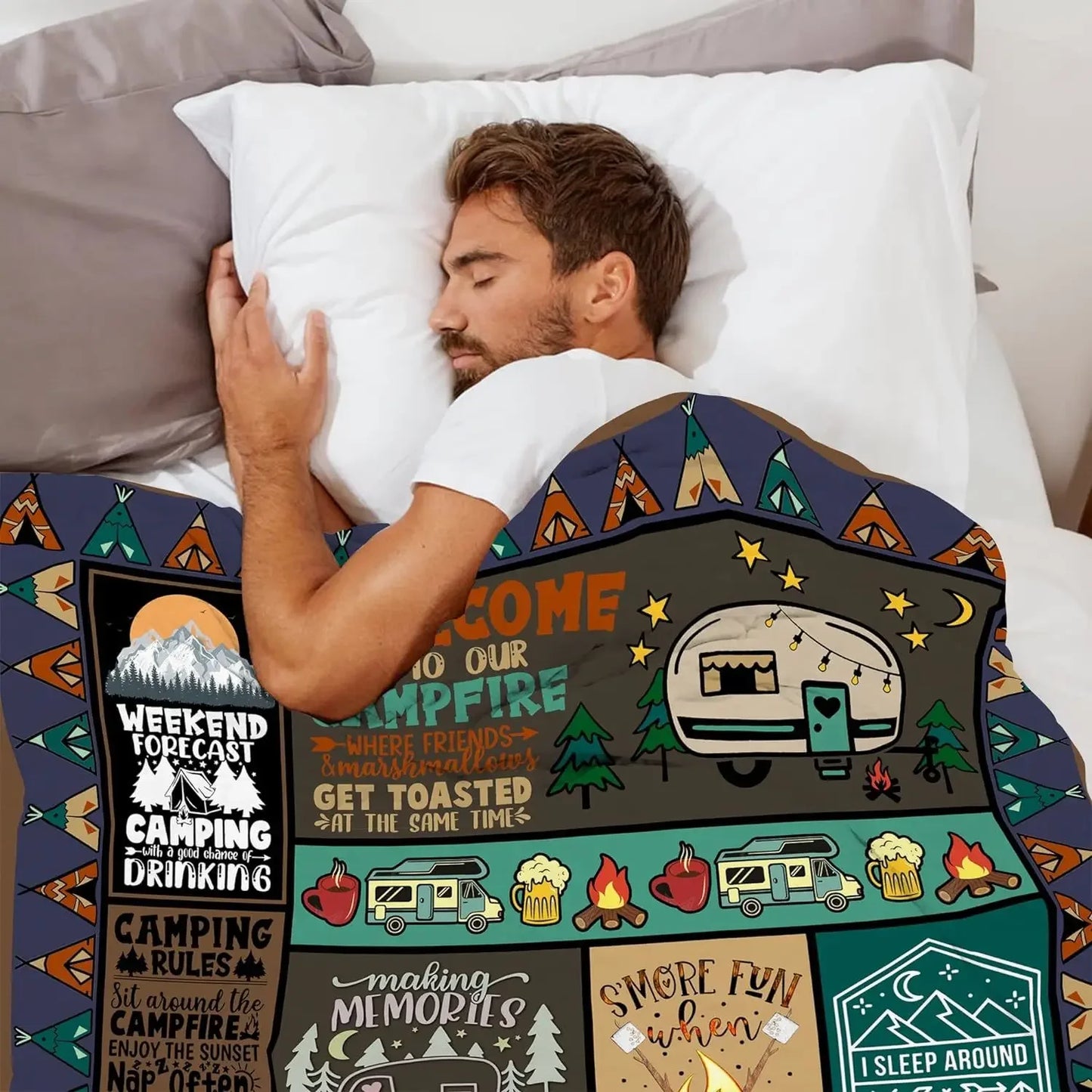 Camping blanket for camping enthusiasts, creative gifts for men or women, gifts for outdoor campers, holiday birthday gifts