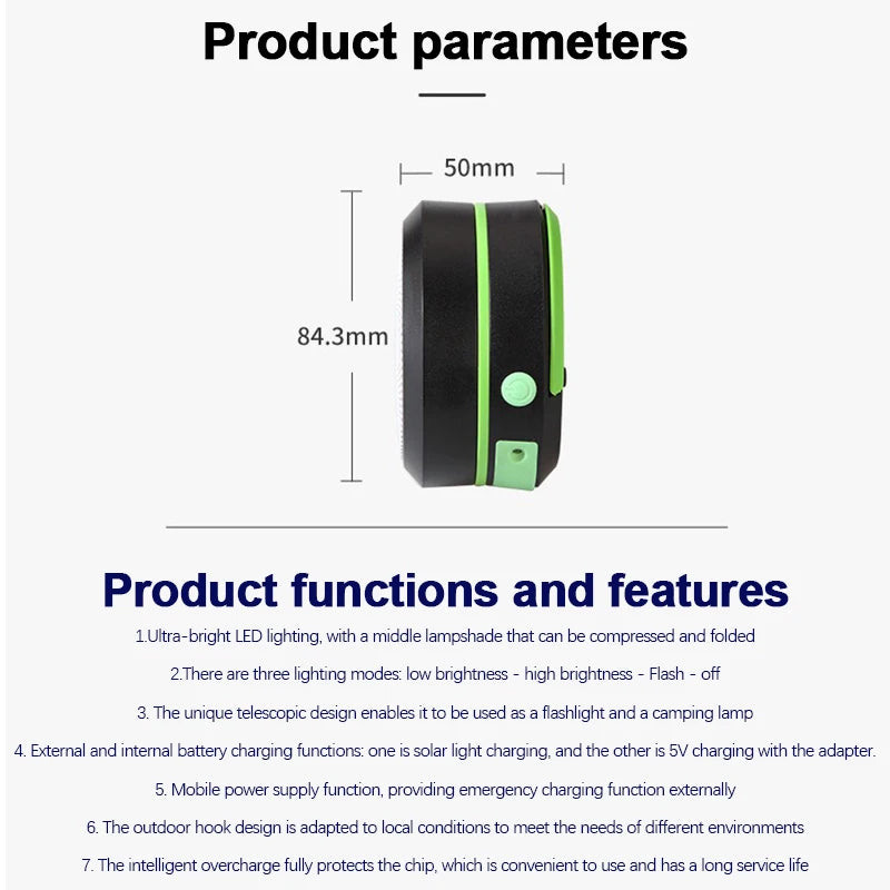 Camping Light Solar Rechargable Foldable Portable Lantern Power Bank Waterproof Flashlight Solar Lamp Camp Outdoor ﻿