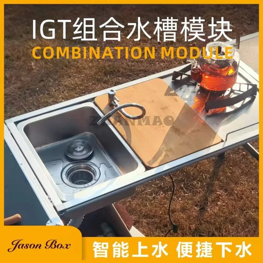 Outdoor IGT Camping Table, Kitchen, Zebra Unit, Sink Module Combination, Faucet, Vegetable Washbasin