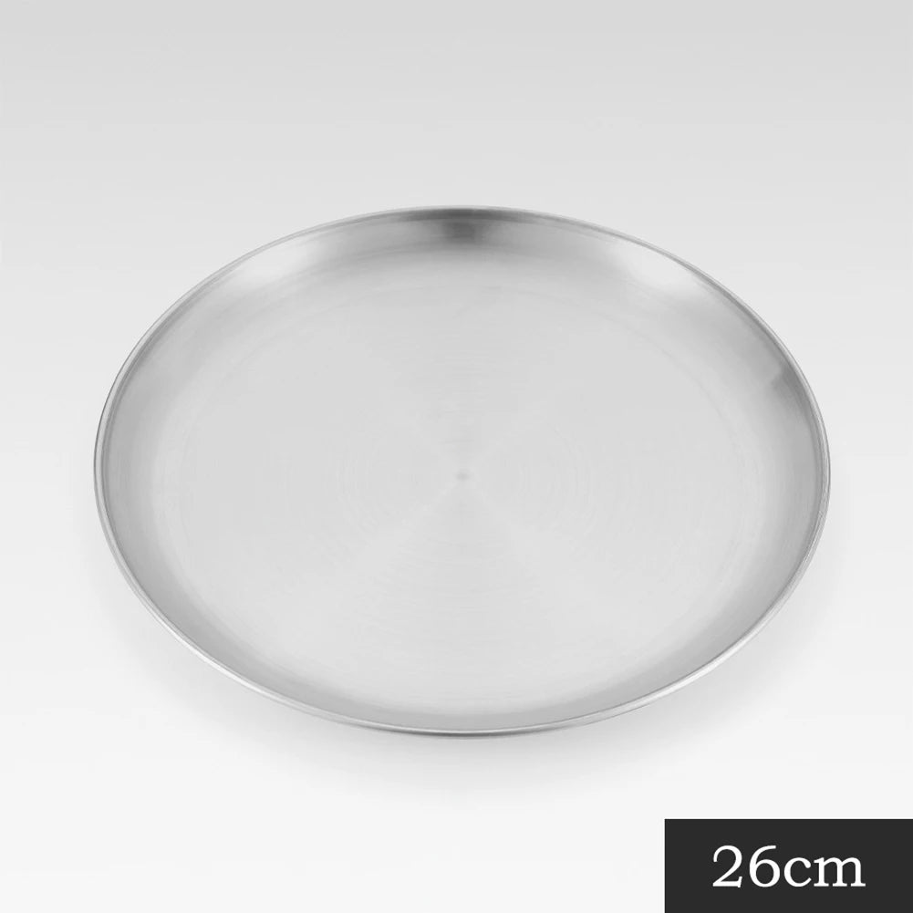 Camping Plate Stainless Steel Outdoor Camping Tableware Dinner Food Container BBQ Picnic Dishes Cookware Utensils 14-26cm Dia