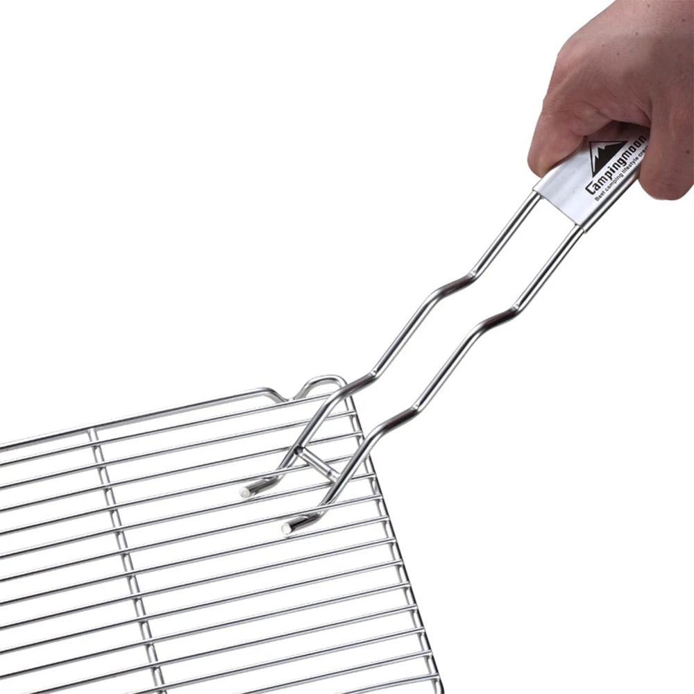 BBQ Grill Grate Lifter Stainless Steel Cooking Grids Lifter Gripper Outdoor Camping Cookware Equipment