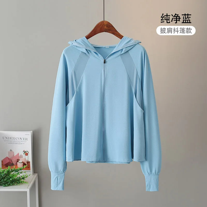Ice Silk Sun UPF 50+ UV Protection Jacket Big Brim Thin Ice Silk Sun Protection Jackets UV Protection Hooded Windbreaker 4XL 5XL
