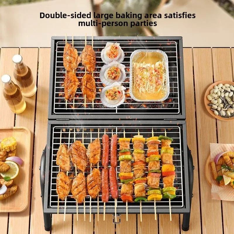 Outdoor portable charcoal grill, integrated windproof, foldable small barbecue grill, suitable for home use and camping.