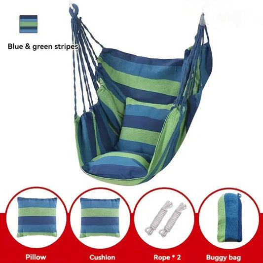 Camping Hammock Portable Hammock with 2 Pcs Cushion 2 Tie Straps Colorful Stripe Cloth Hammock for Indoor Outdoor Tumbona Jardin