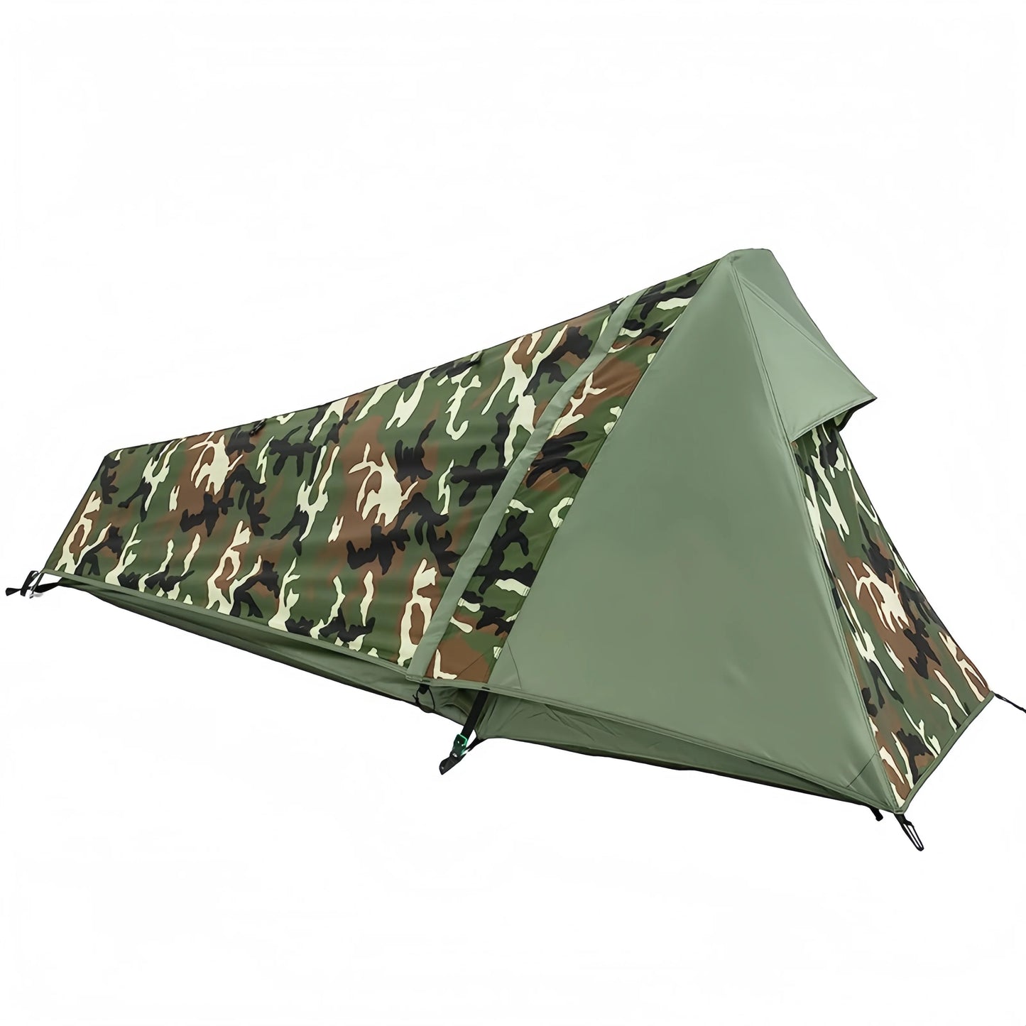 A single-person camouflage tent suitable for outdoor camping is a double-layer waterproof pyramid tent