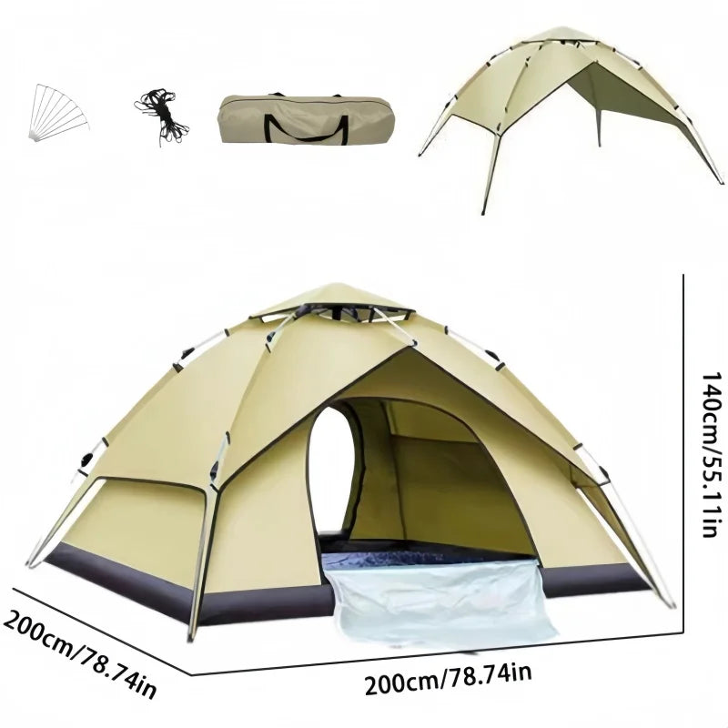 Automatic Pop Up Tent Double Waterproof Outdoor Camping Hiking Family Portable Quick Setup Lightweight Durable 3-4 Person Tent