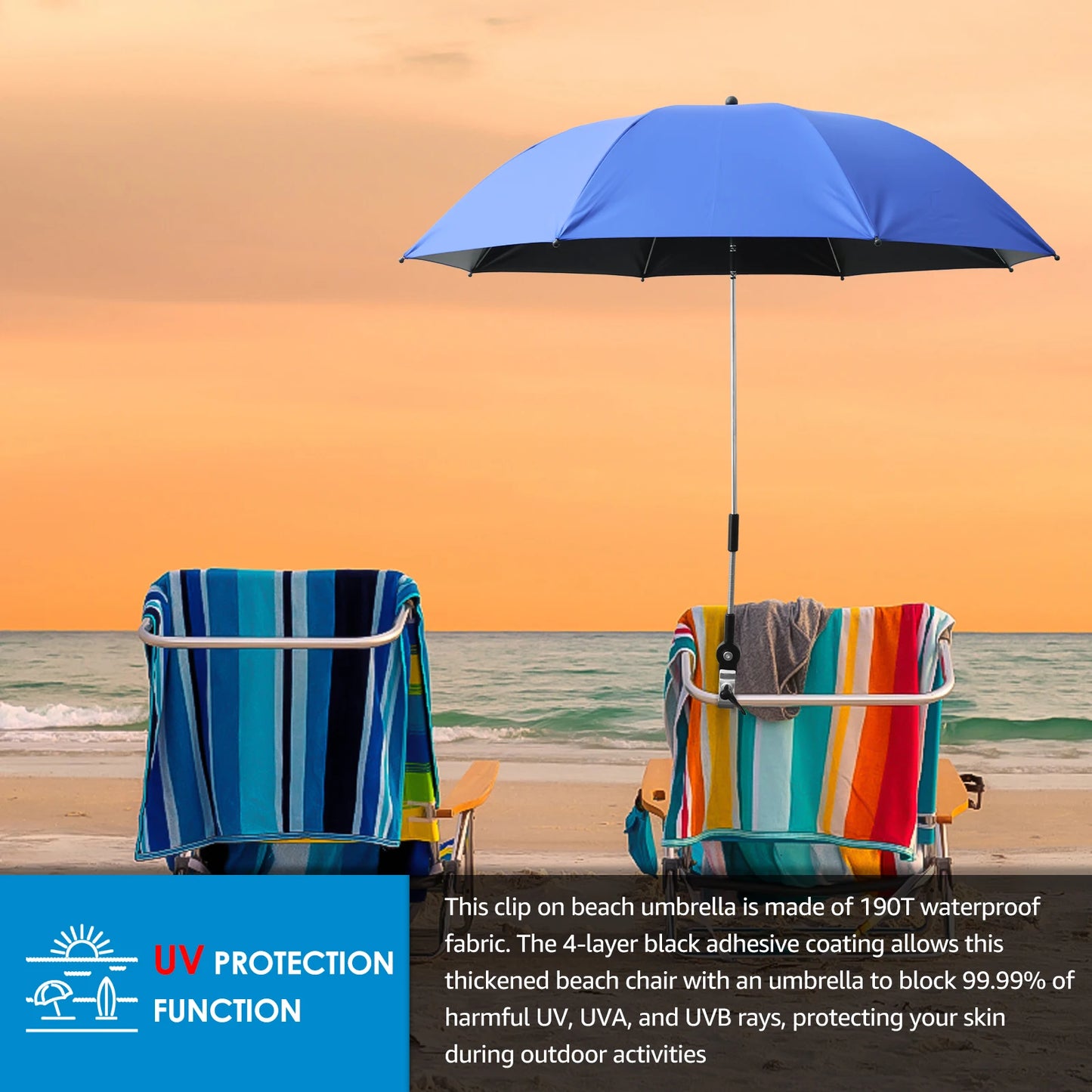 Beach Umbrella Adjustable Shade Umbrella Outdoor with Large Opening Clip Portable Umbrella Beach Camping Chair Wheelchair