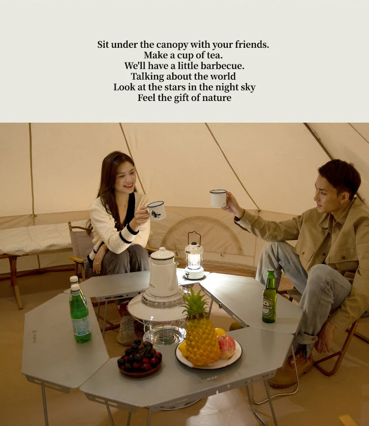 HOMFULOutdoor Stainless Steel Barbecue Campfire Table Camping Multifunctional Portable Foldable Splicing Combination Round Table