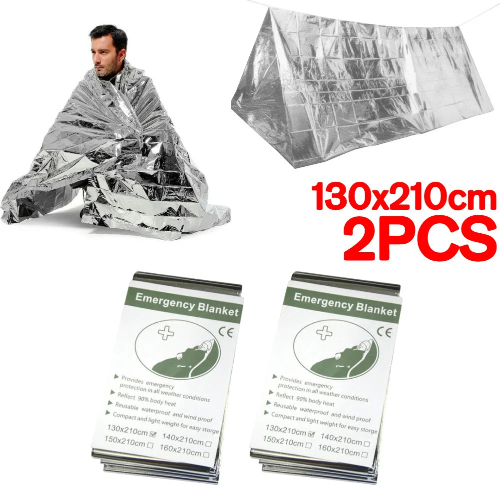 Silver Emergency Survival Thermal Blanket Outdoor Sleeping Bag Waterproof Windproof Reusable Cover for Exploration