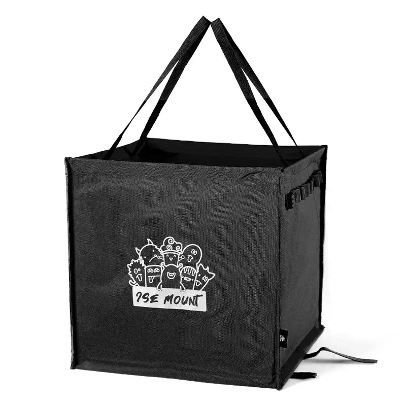 Foldable Camping Storage Bag, Heavy-Duty Canvas Trash Holder with Ground Pegs & Side Hooks, Portable Picnic Gear Organizer