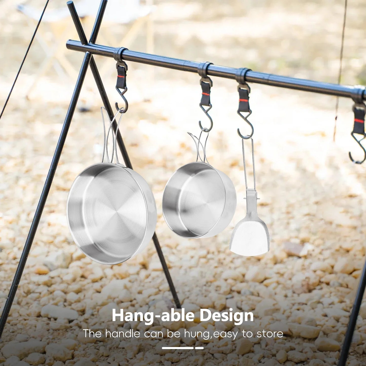 Camp Cookware Stainless Steel Camping Cookware Set Foldable Handle Portable Cookware Lightweight Cookware Set For 3 People