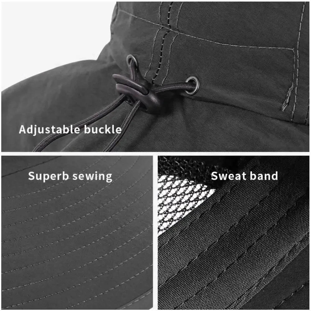 UV Protection Hat with Wide Brim Neck Flap for Men Women Adjustable Summer Outdoor Sport Safari Cap Hiking Fishing Hat