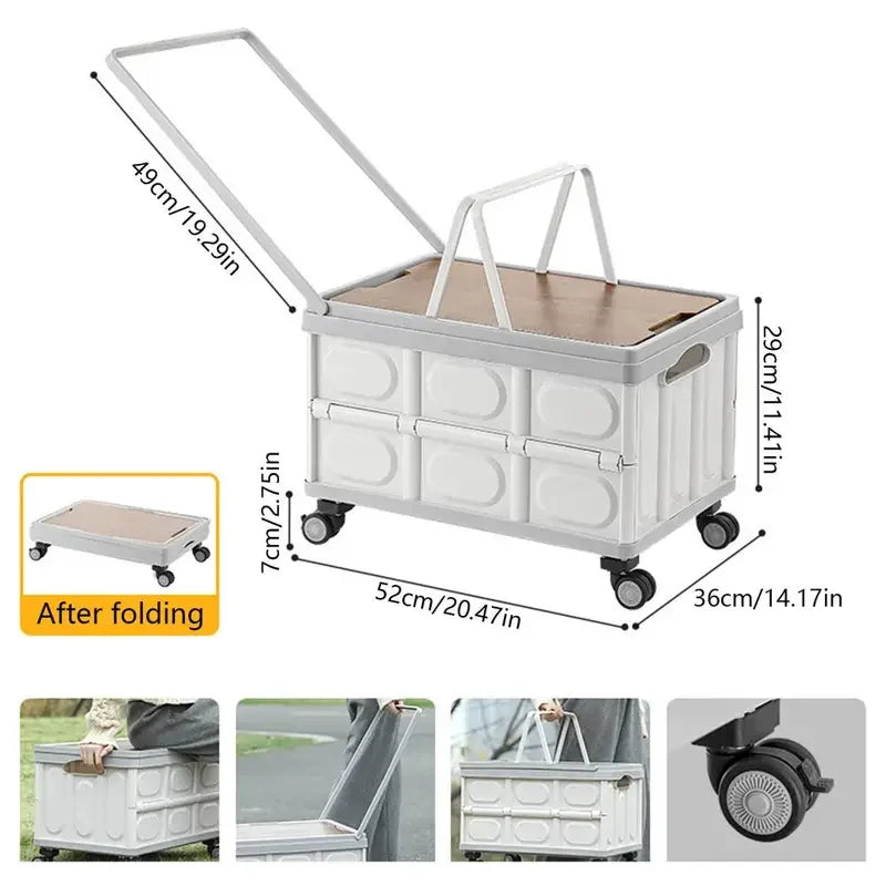 Folding Camping Organizer with Trolley and Wheels Outdoor Food Organizer with Table Board Picnic Chopping Board For Camping