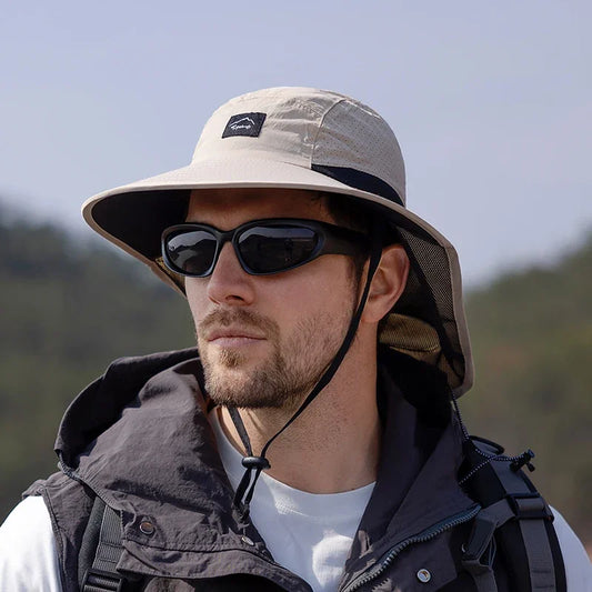 Summer MEN Shawl Fisherman Hat Quick Drying Breathable Sunshade Hat Outdoor Sun Protection Fishing Hat