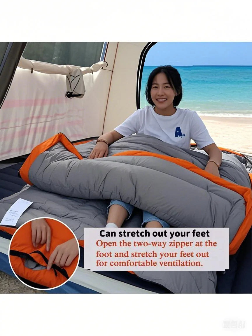Outdoor camping, mummy style, double sleeping bag, 93% duck down 2000g filling, thickened, cold-proof and warm, adult sleeping b