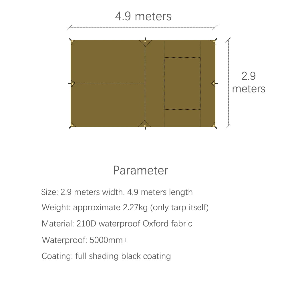 Car Side Awning Tent 3x5 Black Coating Tarp Camping Waterproof Canopy Outdoor Car Rear Tent