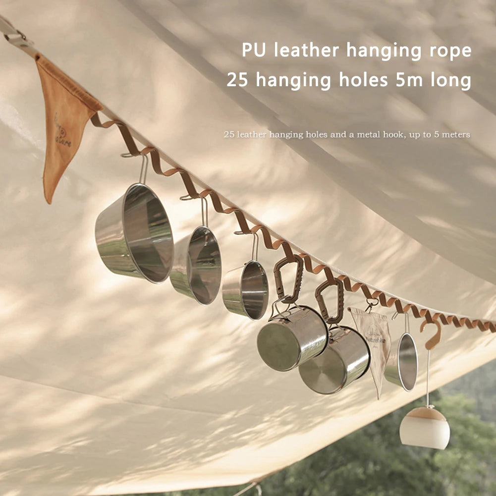 Outdoor camping clothesline travel leather PU canopy camping camping equipment webbing camouflage tent lanyard