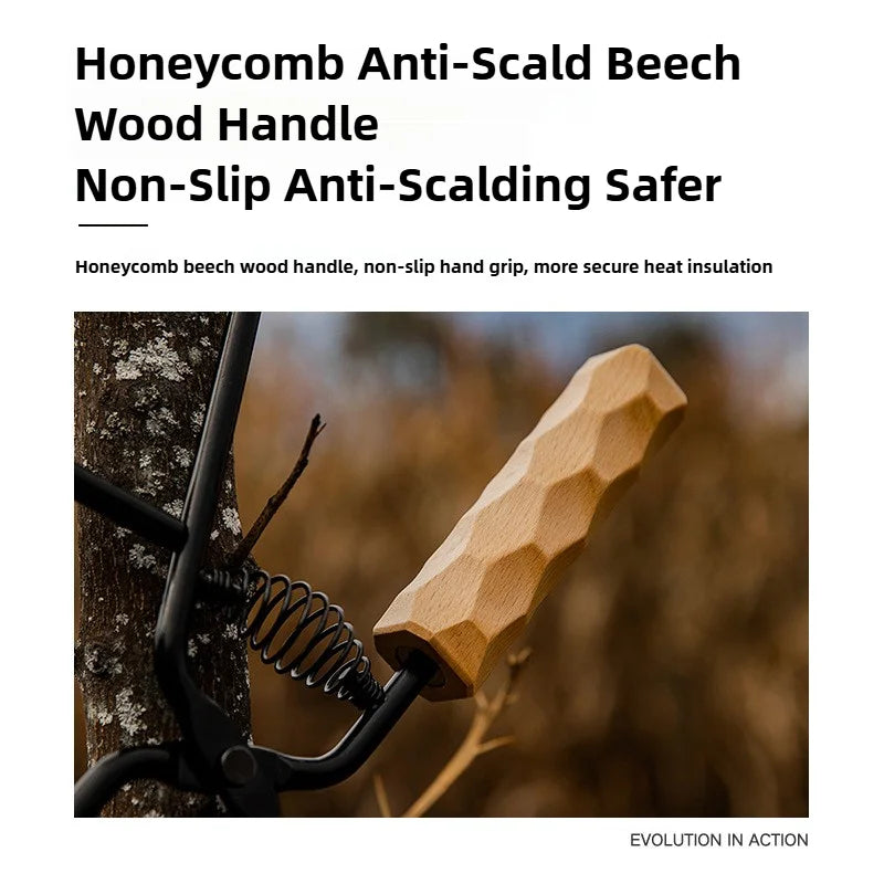 MOUNTAINHIKEOutdoor camping can be done by blowing fire barbecuing iron duck billed fire tongs solid wood handles charcoal clips