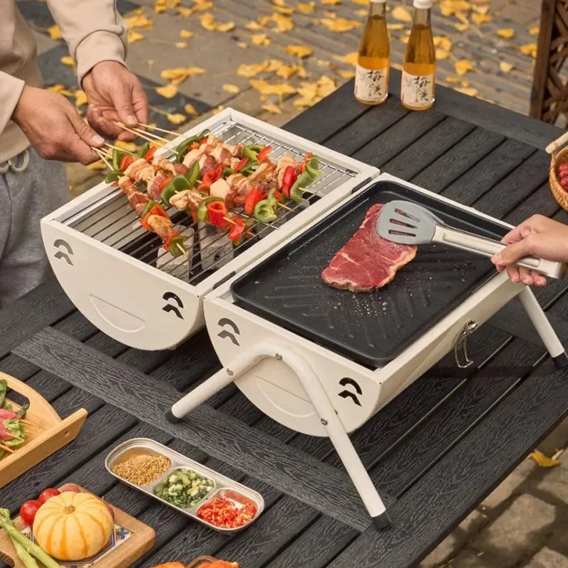 Outdoor portable charcoal grill, integrated windproof, foldable small barbecue grill, suitable for home use and camping.