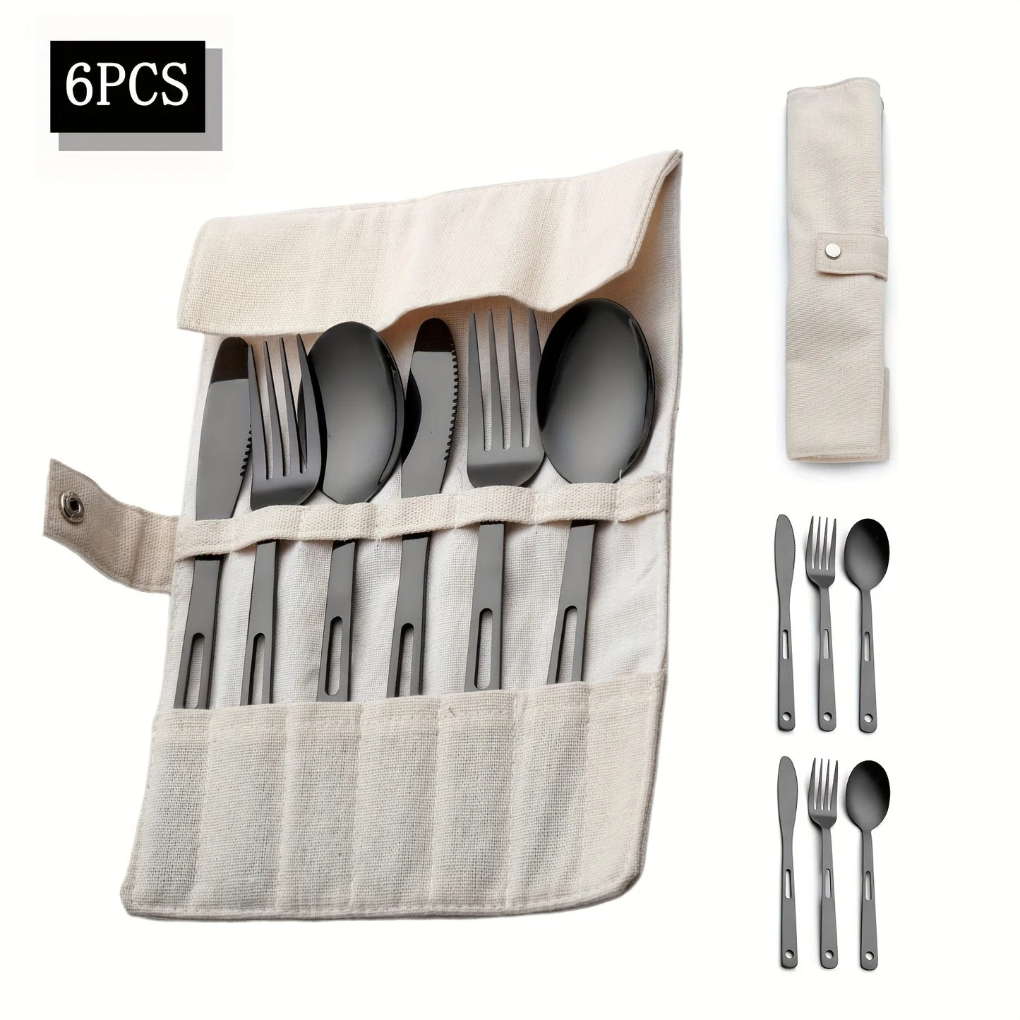 Stainless Steel 6pcs/set Tableware - Outdoor Camping Picnic Knife Fork Spoon