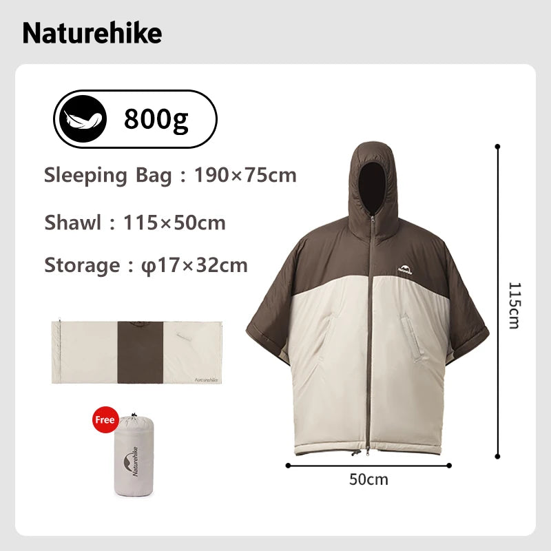 Naturehike Sleeping Bag Wearable Cloak Sleeping Bag Poncho Coat Outdoor Camping Portable Ultralight Cotton Sleeping Bag Quilt