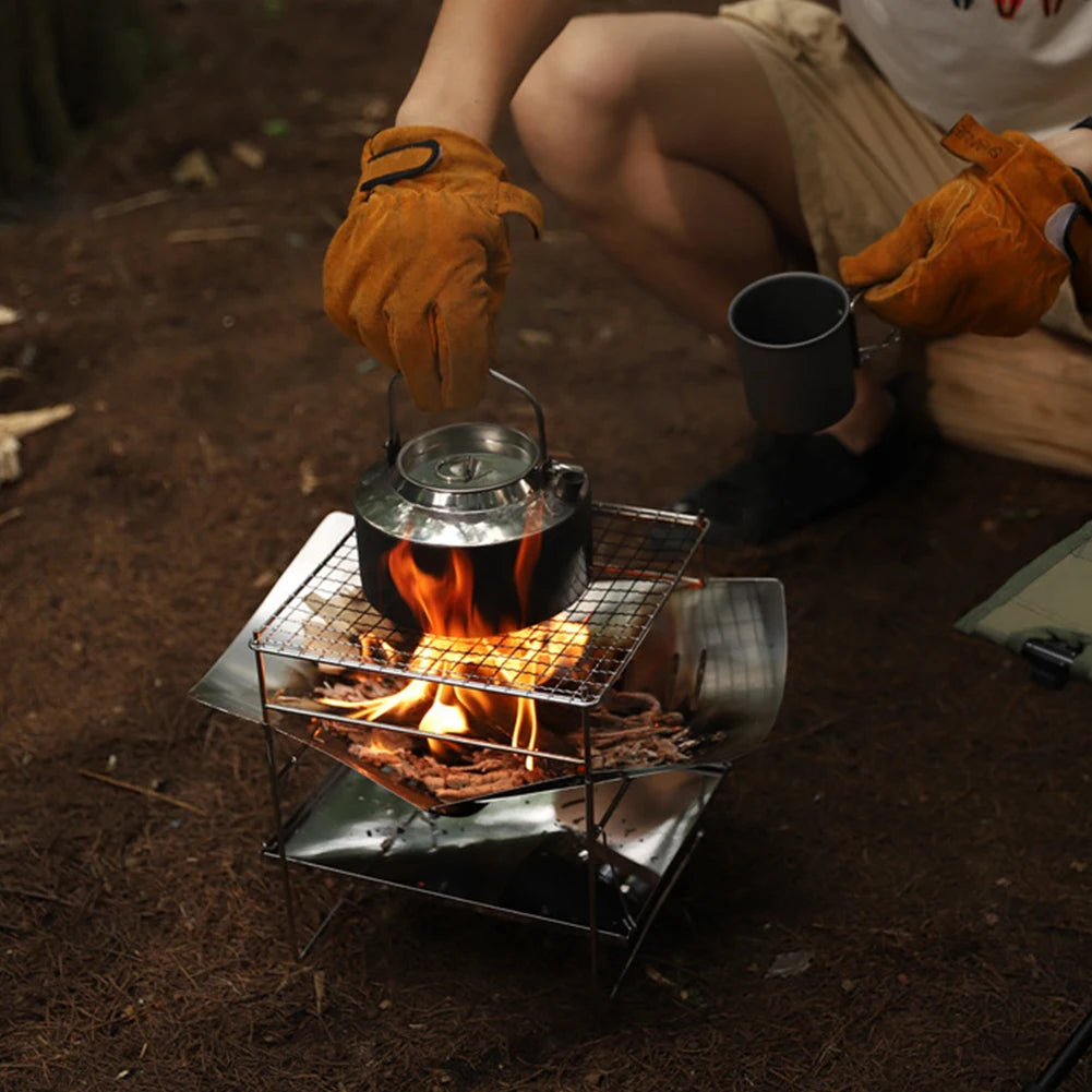 Camping BBQ Grill Portable Camping Fire Grill Folding Camping Firepit Stainless Steel Outdoor Wood Burner for Camping Picnic
