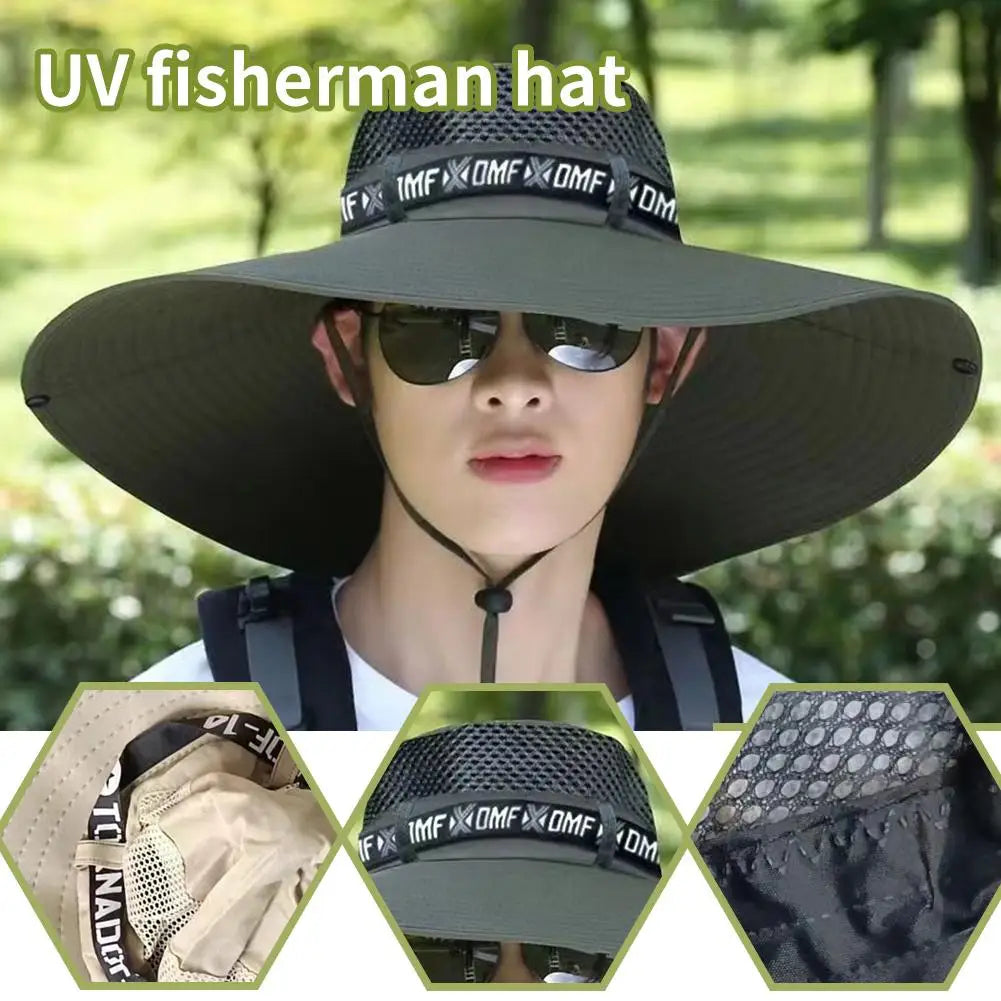 Summer Large Sun Hat Men Women Breathable Fishing Caps Sun UV Protection Mesh Fisherman Hat Hiking Outdoor Beach Cap
