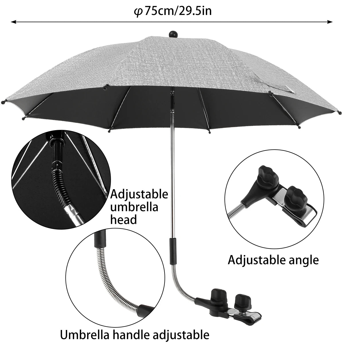 Beach Umbrella Adjustable Shade Umbrella Outdoor with Large Opening Clip Portable Umbrella Beach Camping Chair Wheelchair