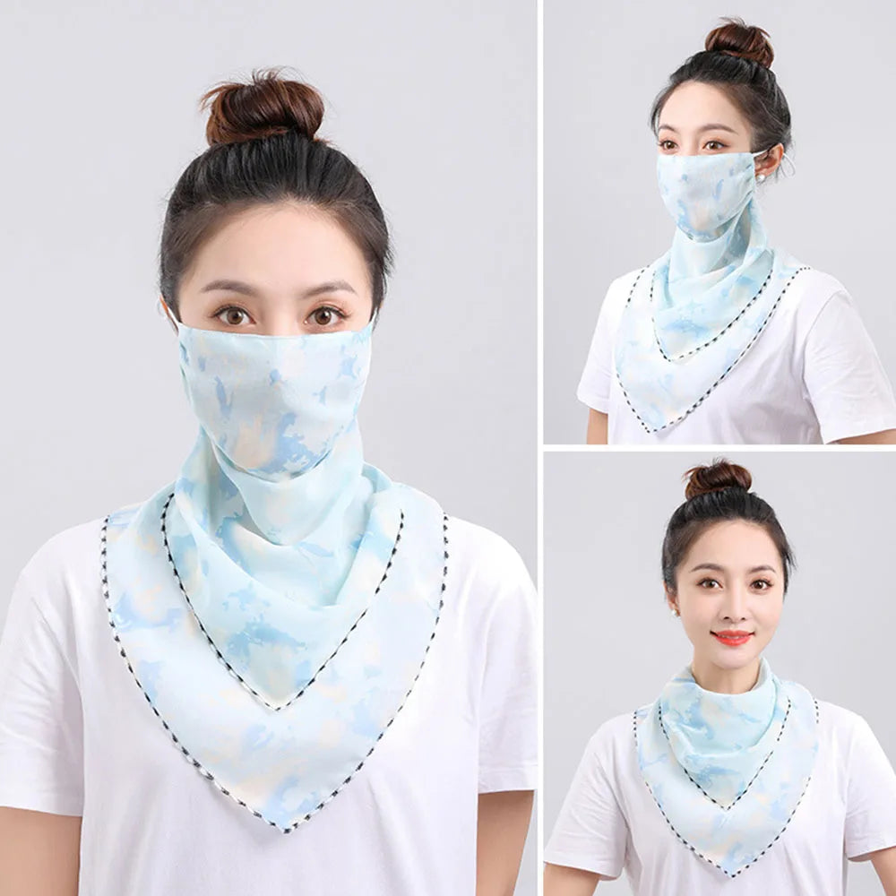 UV Protection Mask Flower Pattern Ear Hanging Sunscreen Mask UV Protection Neck Wrap Cover Bandana Scarf Women Sun Blocking Mask