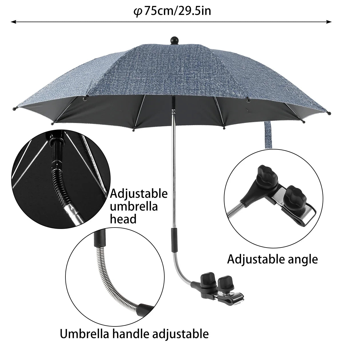 Beach Umbrella Adjustable Shade Umbrella Outdoor with Large Opening Clip Portable Umbrella Beach Camping Chair Wheelchair