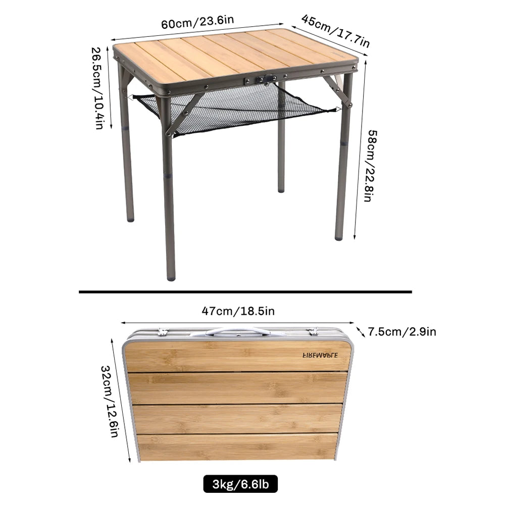 Fire Maple Dian Camping Table Portable Durable Bamboo Table Height Adjustable Compact Stable for Outdoor Picnic