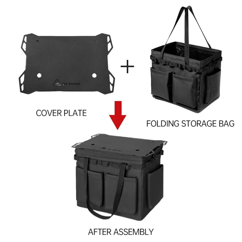 LargeCamping Storage Bag, Elastic Compression Oxford Storage W/ Waterproof Bottom, Multi-Pocket Outdoor Tool Organizer