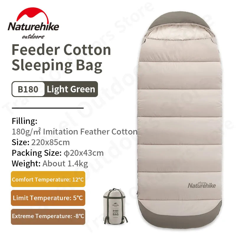 Naturehike Outdoor Sleeping Bag Cotton Envelope Style Spliceable Double Quilt Camping Keep Warm Sleeping Bags Machine Washable