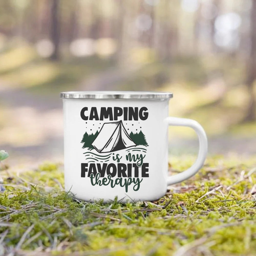 Life Is Better By The Campfire Printed Camper Mugs Camping Enamel Mug Adventure Campfire Party Beer Juice Cup Gifts for Camper