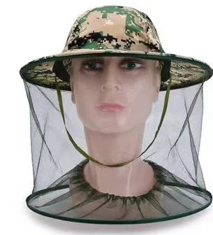 Camouflage Male Fishing Hat Anti-bee Insect Anti-mosquito Net Anti-insect Mesh Fishing Hat Outdoor Hat with Sun Cover