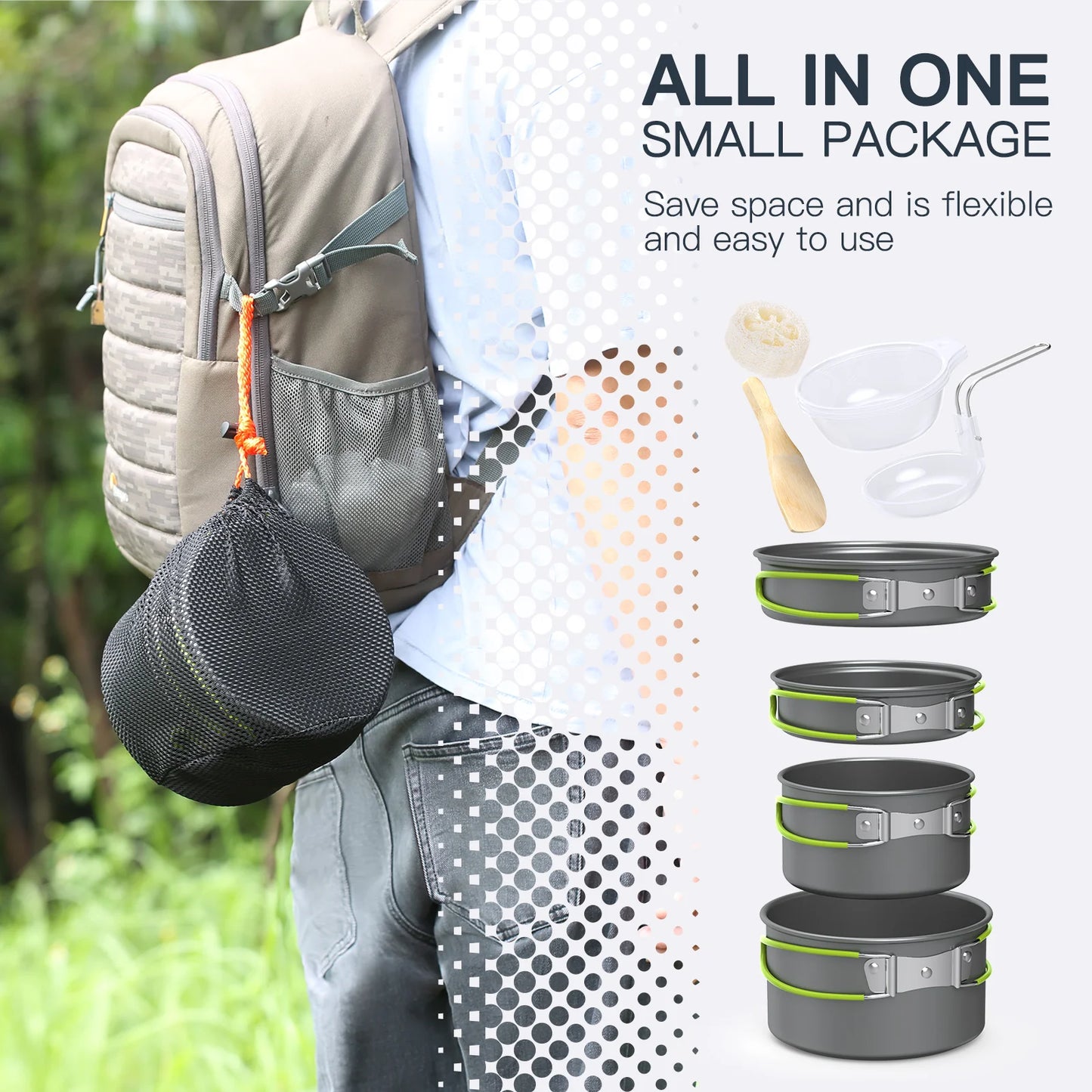 Camping Cookware Set Aluminum Portable Outdoor Tableware Cookset Cooking Kit Pan Bowl Kettle Pot Hiking BBQ Picnic Equipment
