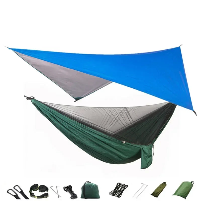 Camping Hammock with Mosquito Net and Rain Fly Tarp,Portable Parachute Tree Hammock Nylon Swing Hammocks Sun Shelter Rain Fly