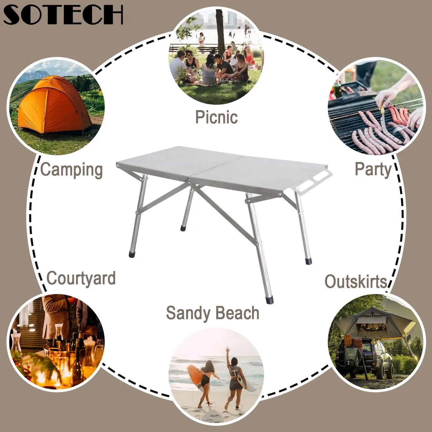 Outdoor Camping Folding Table Stainless Steel Portable Multi-functional Lightweight Table For Festival Party Picnic Hiking BBQ