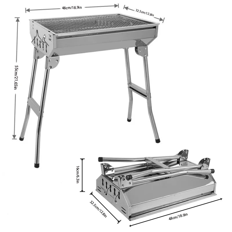 Stainless steel grill, folding home barbecue grill, portable barbecue grill, outdoor! Bring a barbecue grill to the camping part