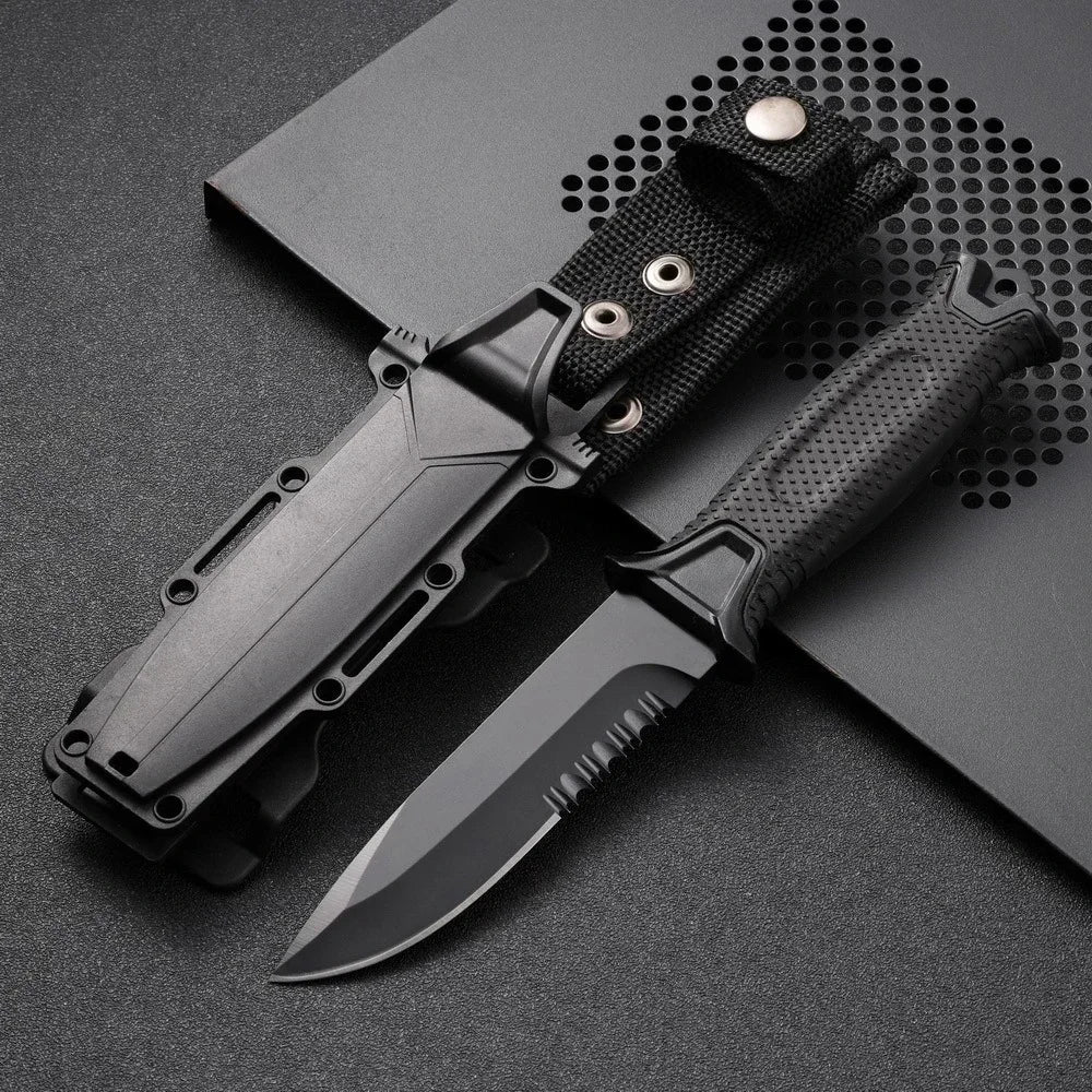 New EDC Tools for Outdoor Use Straight Serrated Knife, Portable Survival Knife for Camping, 440c Steel Fixed Blade Knife
