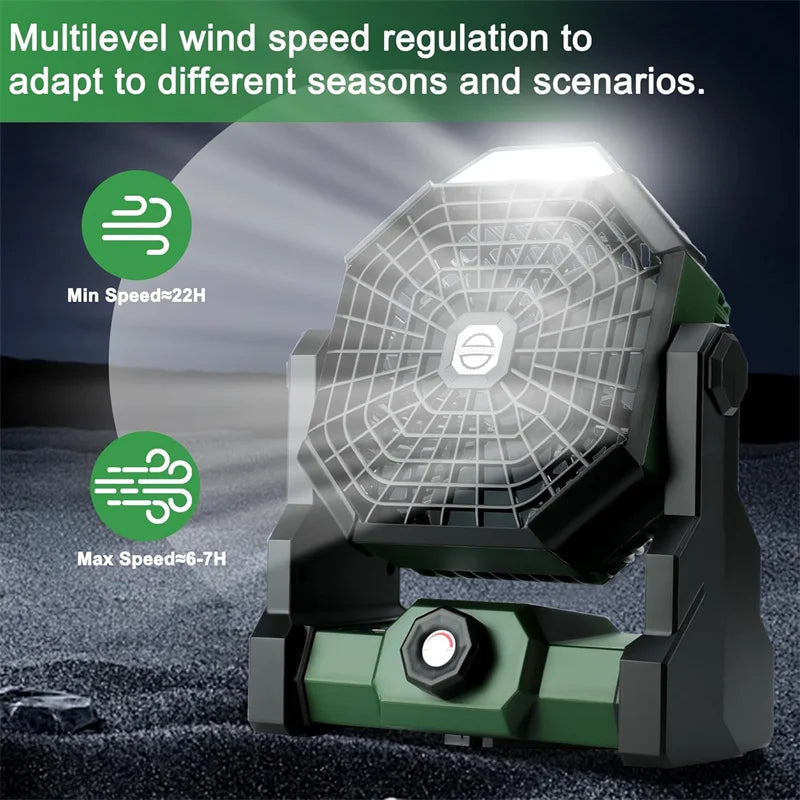 Camping Fan Rechargeable Portable Battery Operated Camping Fan for Tents,Hangable USB Silent Camping Fans with LED Light