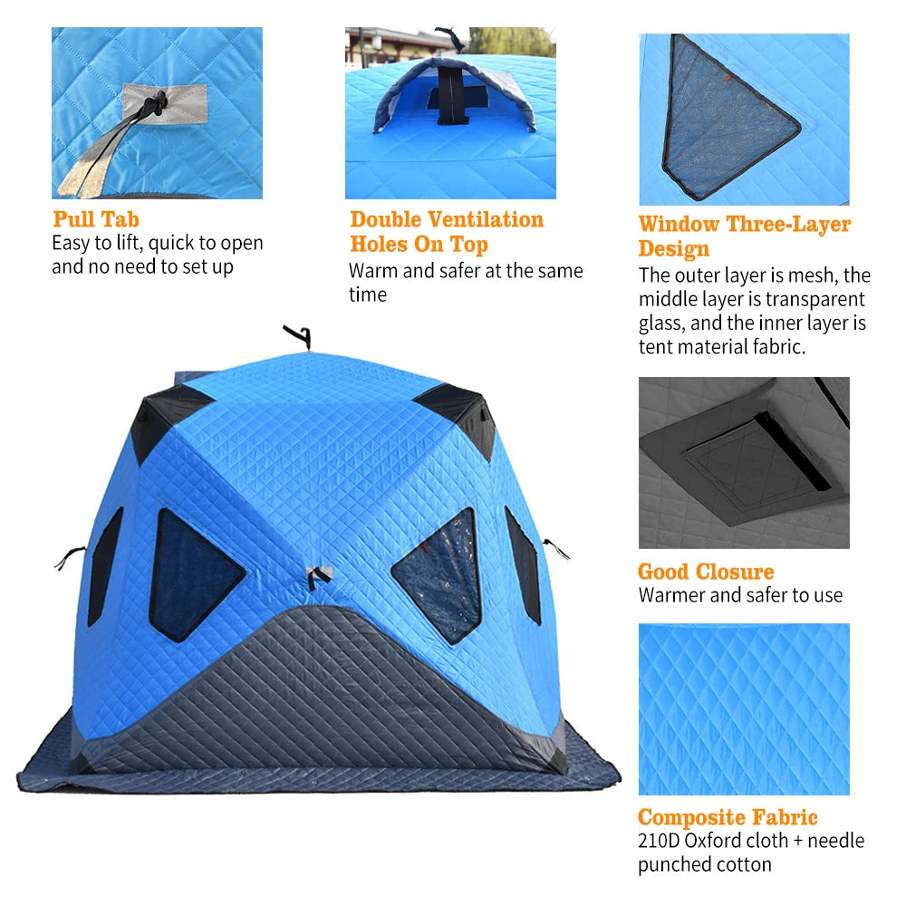 Winter Fishing Tent Upgrade 3-4 Person Outdoor Camping Shelter Portable and Lightweight Angler Tent Waterproof and Warm