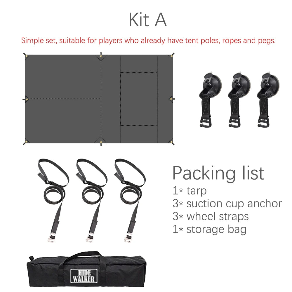 Car Side Awning Tent 3x5 Black Coating Tarp Camping Waterproof Canopy Outdoor Car Rear Tent