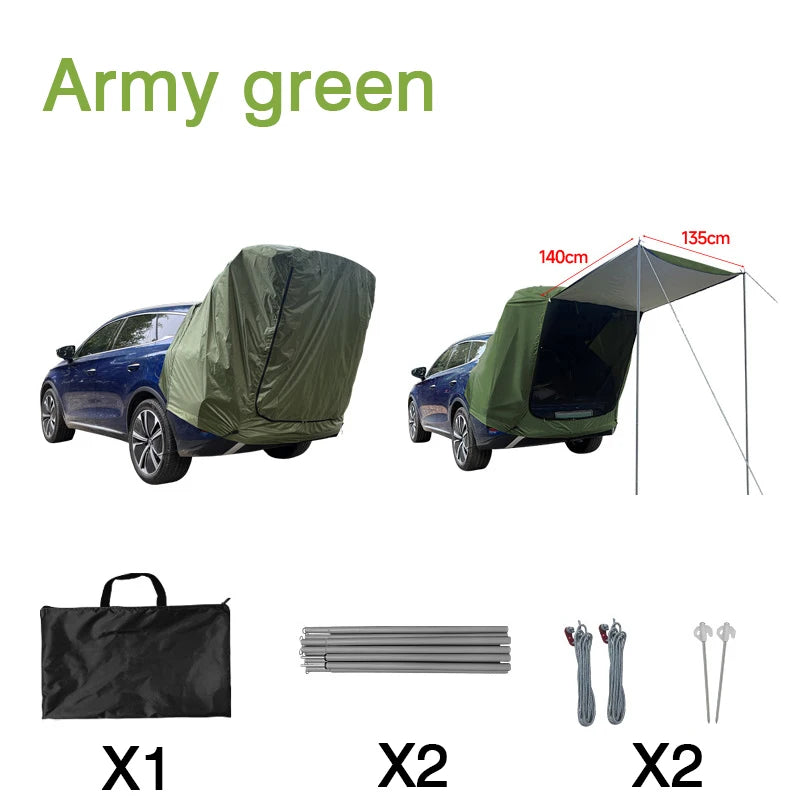 SUV Car Roof Tent, Waterproof Tailgate Awning for Camping, 3-4 Person Universal Sun Shelter with UV Protection
