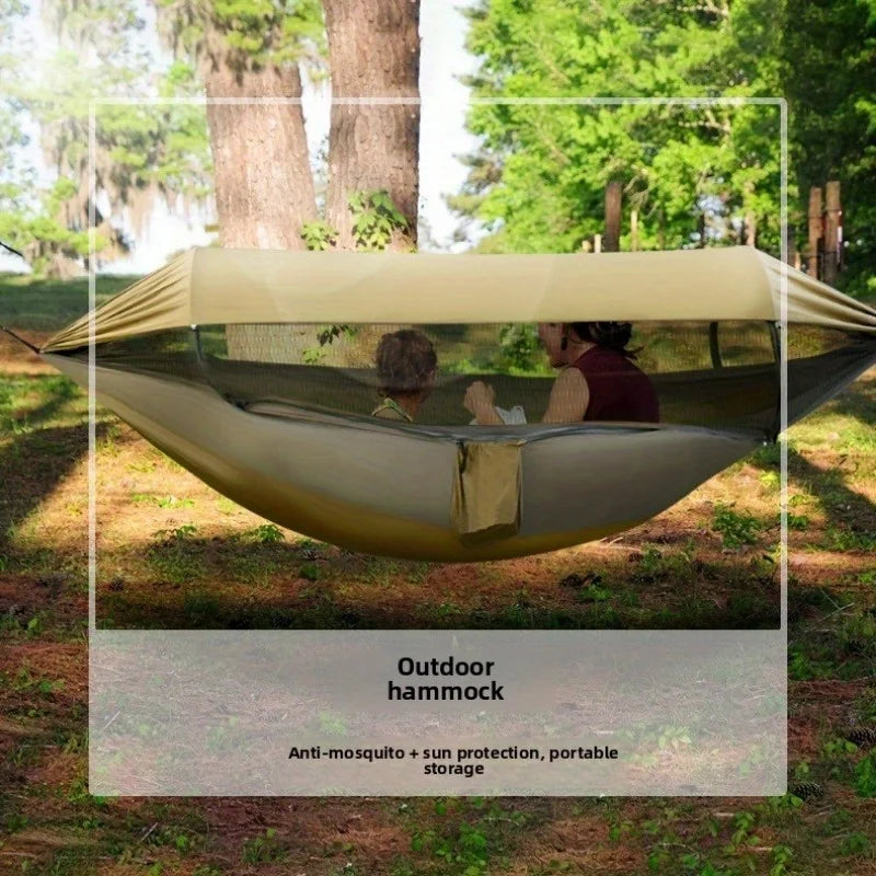 New Arrival Outdoor Double Hammock with Anti-flip Design, Automatic Speed Open Swing, Mosquito Net, Sunshade Canopy