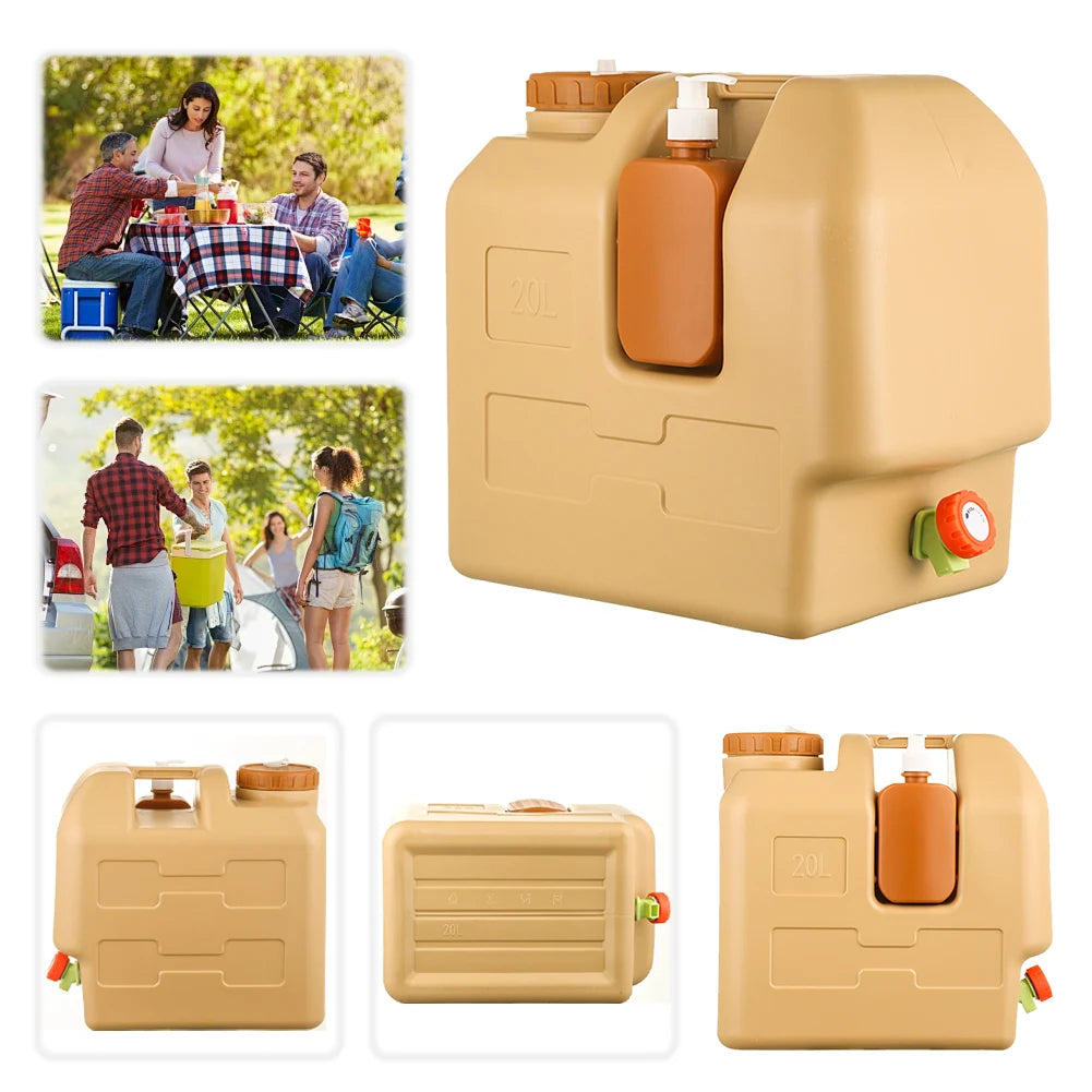20L Portable Camping Water Jug with Spigot and Soap Dispenser Water Storage Tank BPA Free for Camping Fishing Picnic Hiking