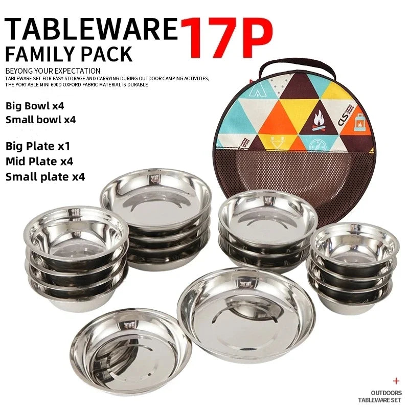 Camp Cooking Portable Dining Plate Set of 17/22 Outdoor Camping Tableware Self driving BBQ Plate Home Soup Pot Bowl Plate Set